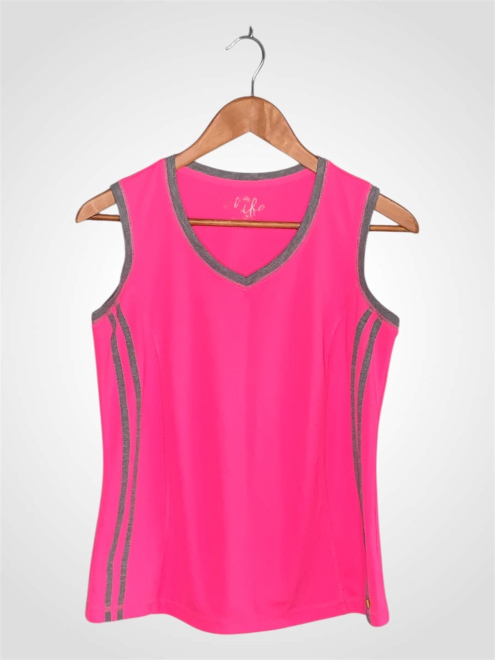 Made For Life Hot Pink Sleeveless V-Neck Tank with Gray Trim Medium